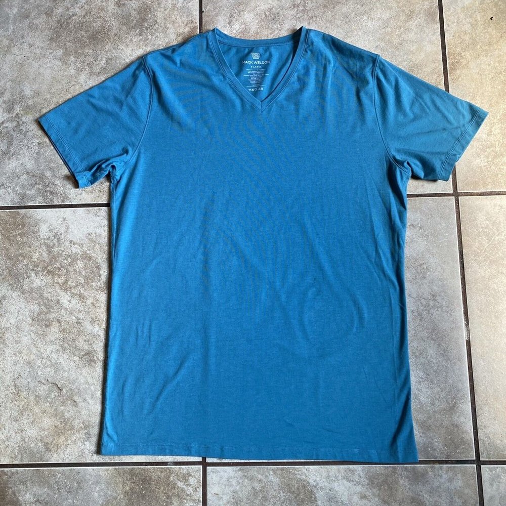 Mack Weldon Men’s Shirt Size XL Blue Cotton V Neck Short Sleeve Casual Tee